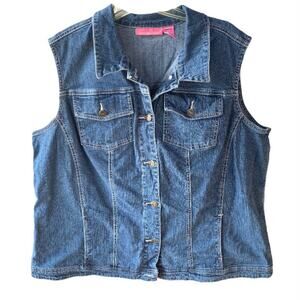 Woman Within Denim Sleeveless Collared Pocket Blue Jean Vest, Size 22W